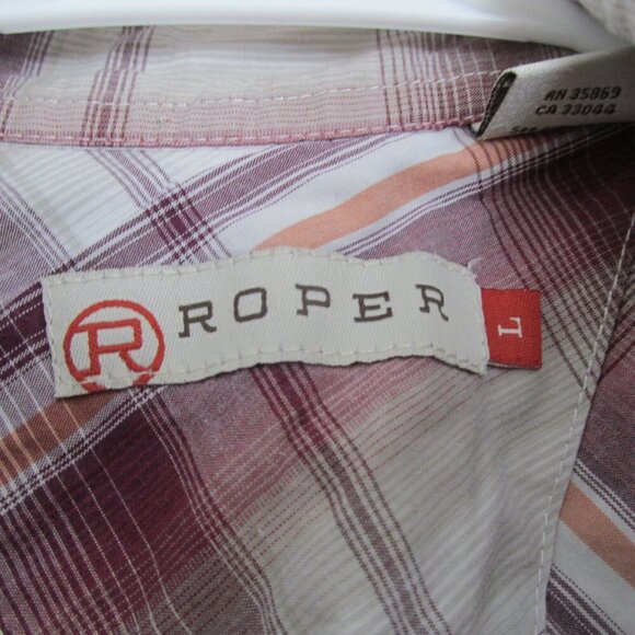 Roper Western Pearl Snap Plaid Dress Shirt Mens Large Purple Long Sleeve Collar‎ - Picture 4 of 6